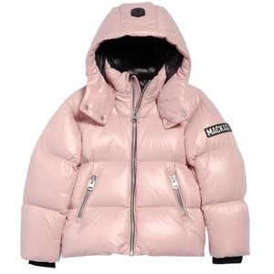 NEW Mackage Duck Down Filled Puffer Coat Quilted Size 6 Removable Hood Wool Rib